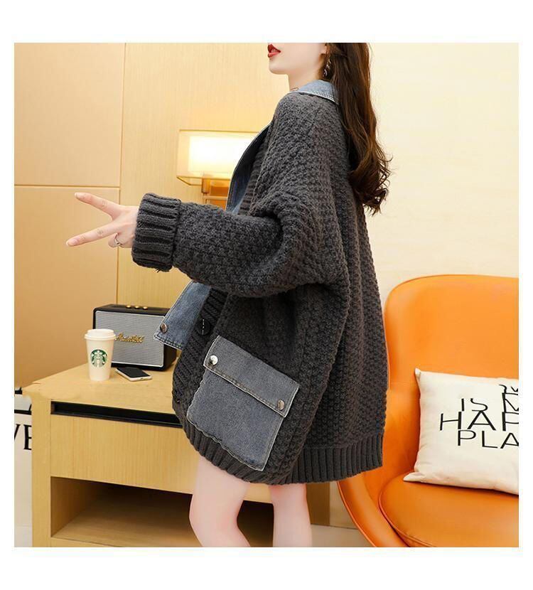 【outer】デニム切り替えニットカーデ　M29156
