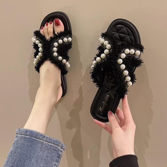 【shoes】3色ビーズスリッパF7463