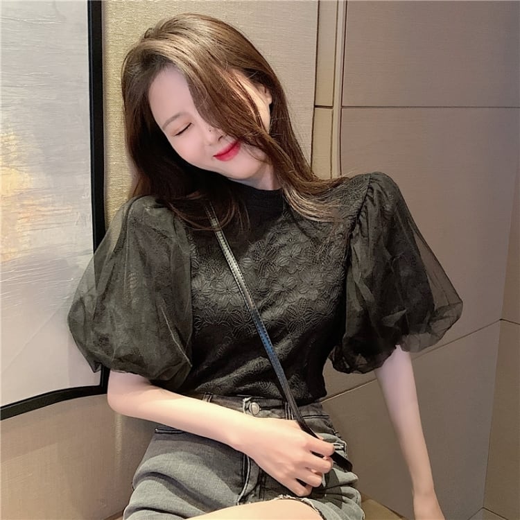 【tops】パフスリーブレースブラウスG20111