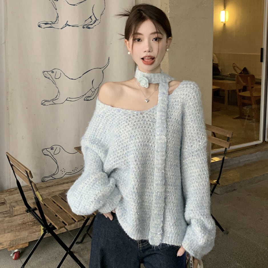 【tops】スパンコールニットセーター　M26024