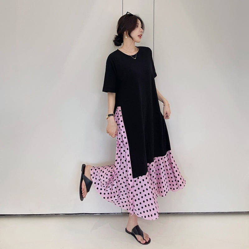 【dress】ドット柄切り替えワンピース　M25160