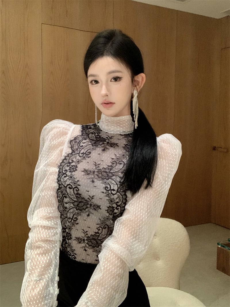 【tops】レース切り替えチュールトップス　M28013