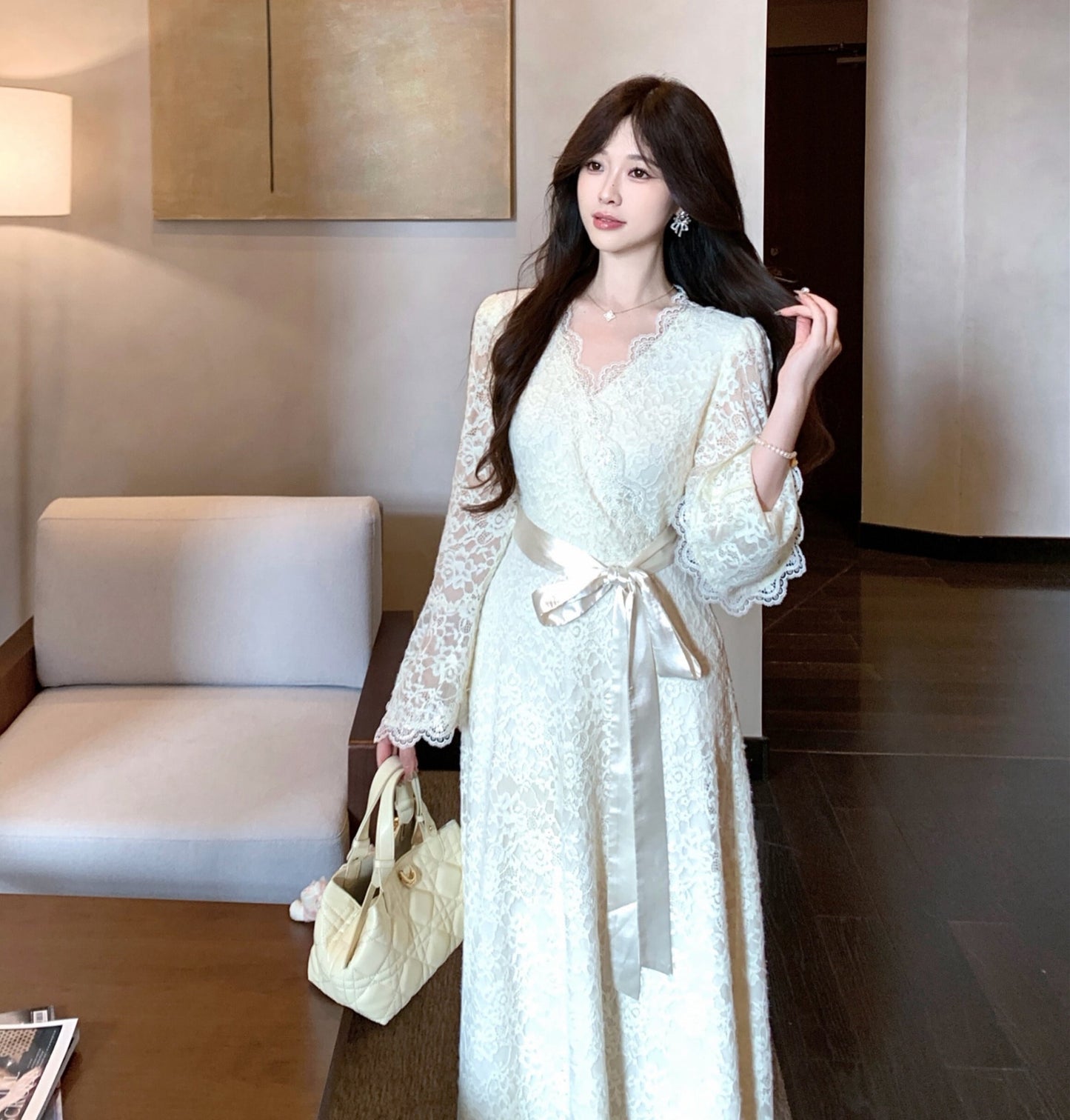 【dress】ベルスリーブレースワンピース　N3514