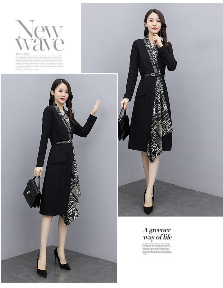 【dress】エレガントファッション気質満点春Vネック切り替えワンピース G2038