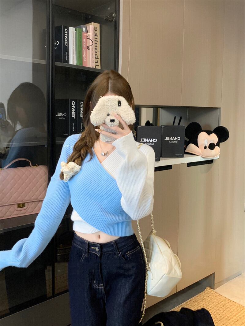 【tops】配色切り替えニットトップス　N2907