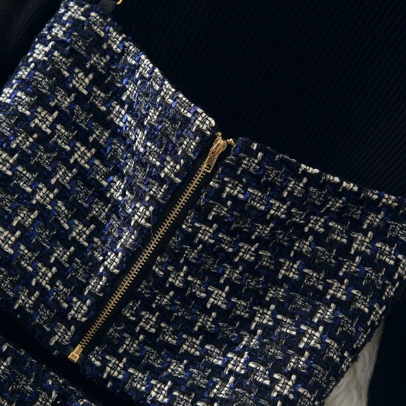 【set】無地セーター+チェック柄ベスト+ボディラインスカート3点セットF0817