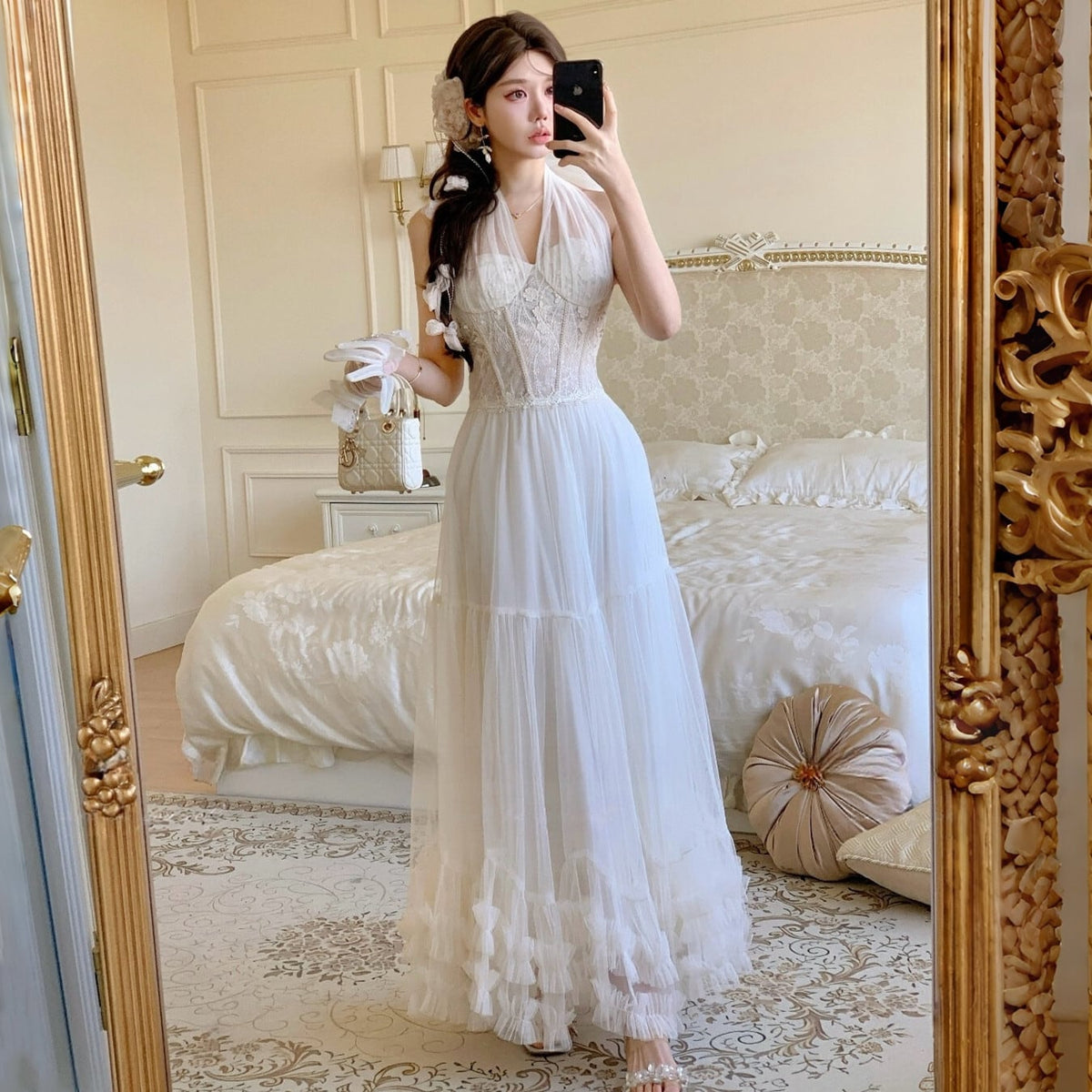 【dress】ホルターネックチュールワンピース　N3530