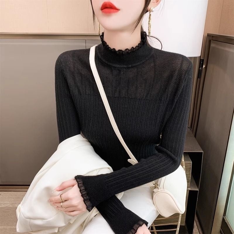 【tops】ハーフネック切替ニットセーターF6510