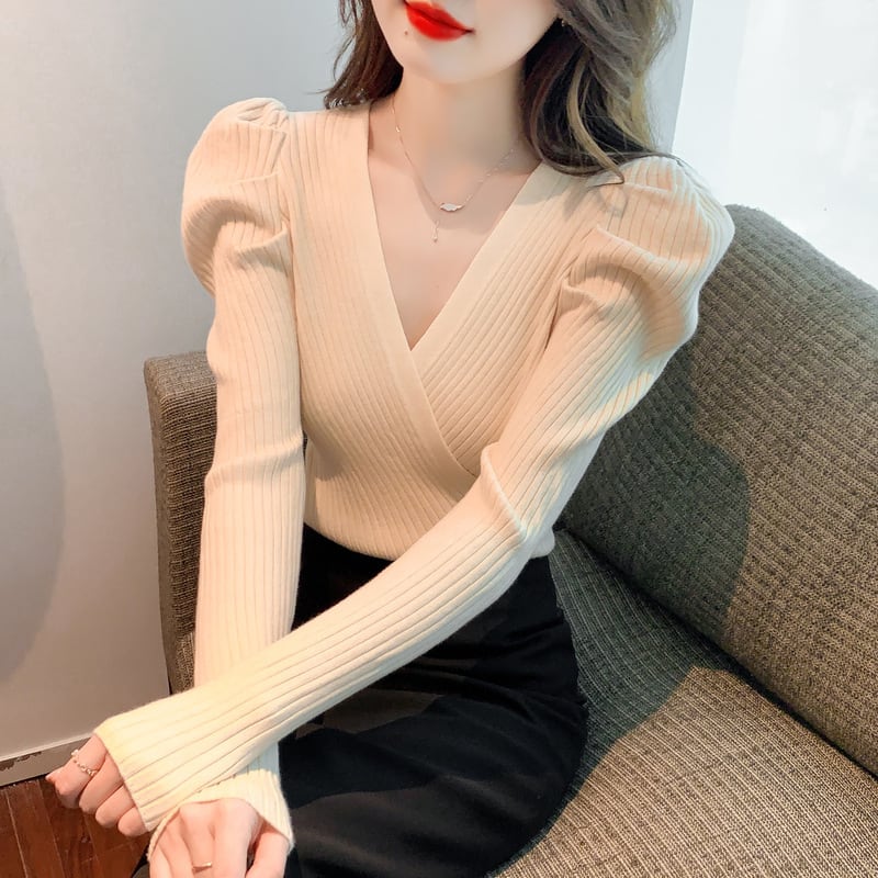 【tops】Vネックニットトップス　M28250