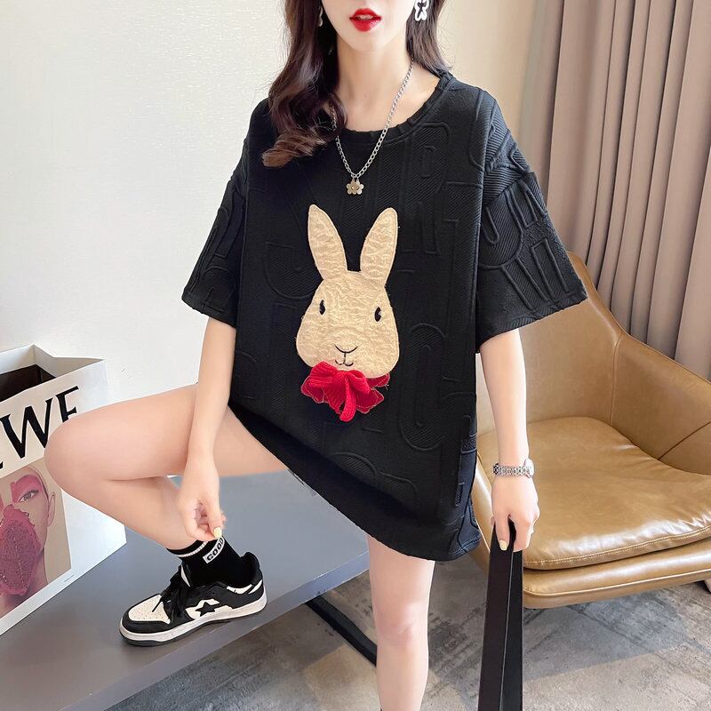 【tops】気質アップ2023夏新作ラウンドネック半袖3色動物柄ゆったり着回しＴシャツF5292