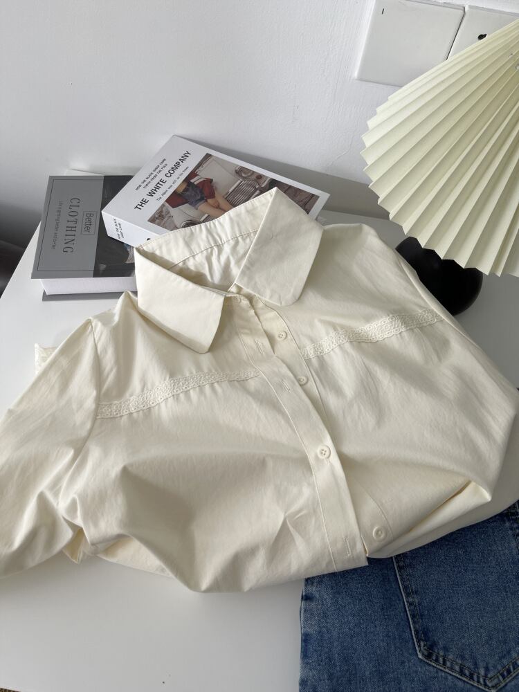 【tops】レース切り替えシャツブラウス　M29700