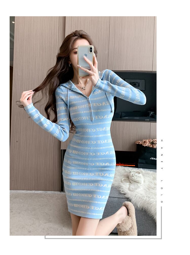 【dress】フード付きニットワンピース　M18862