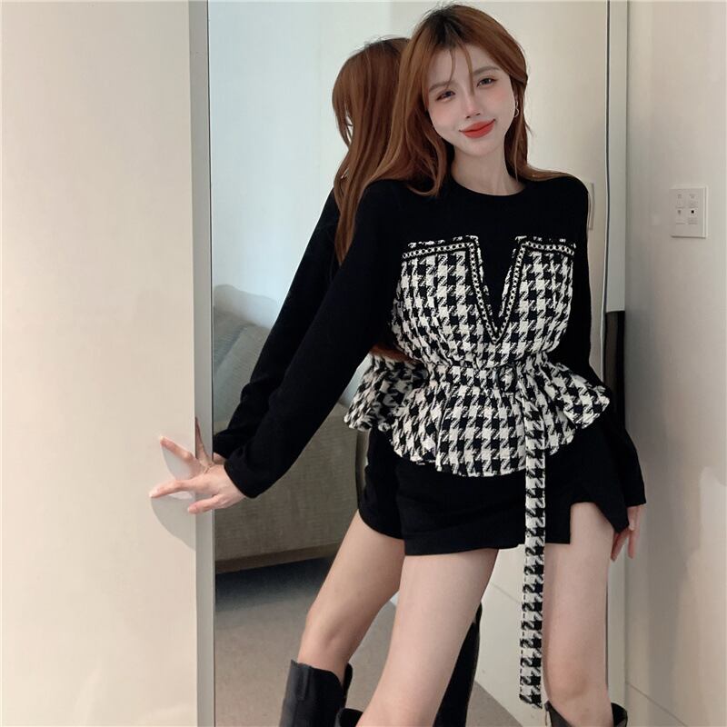 【tops】千鳥格子ドッキングトップス　M18354