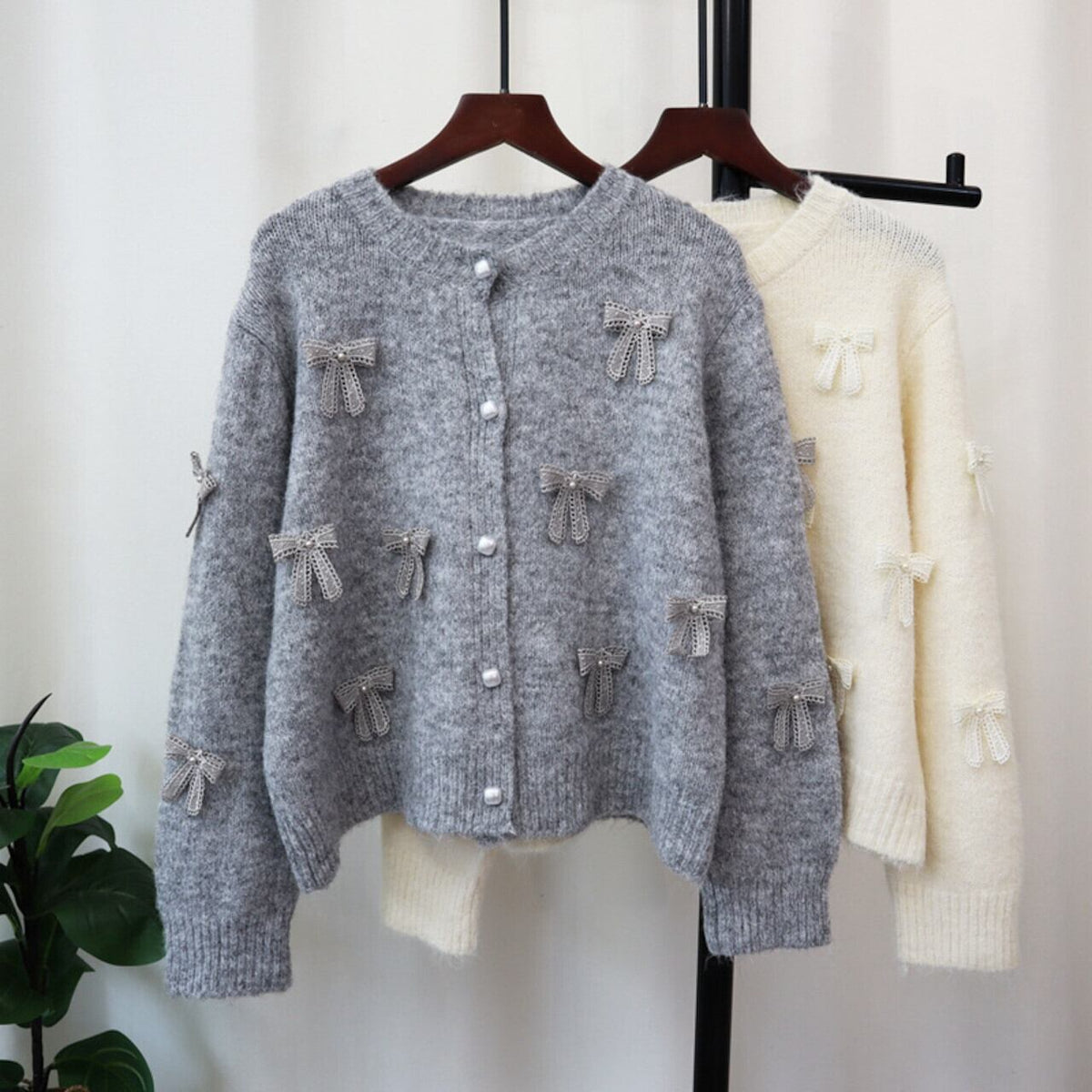【outer】リボン付きニットカーデ　M26702