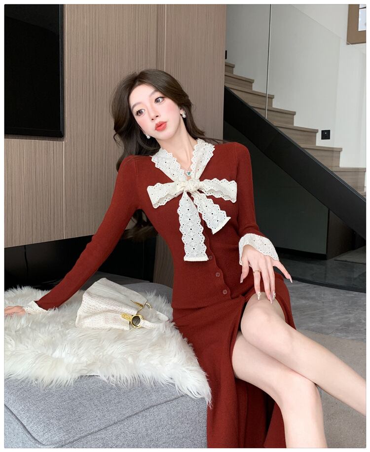 【dress】リボン付きニットワンピース　M27841
