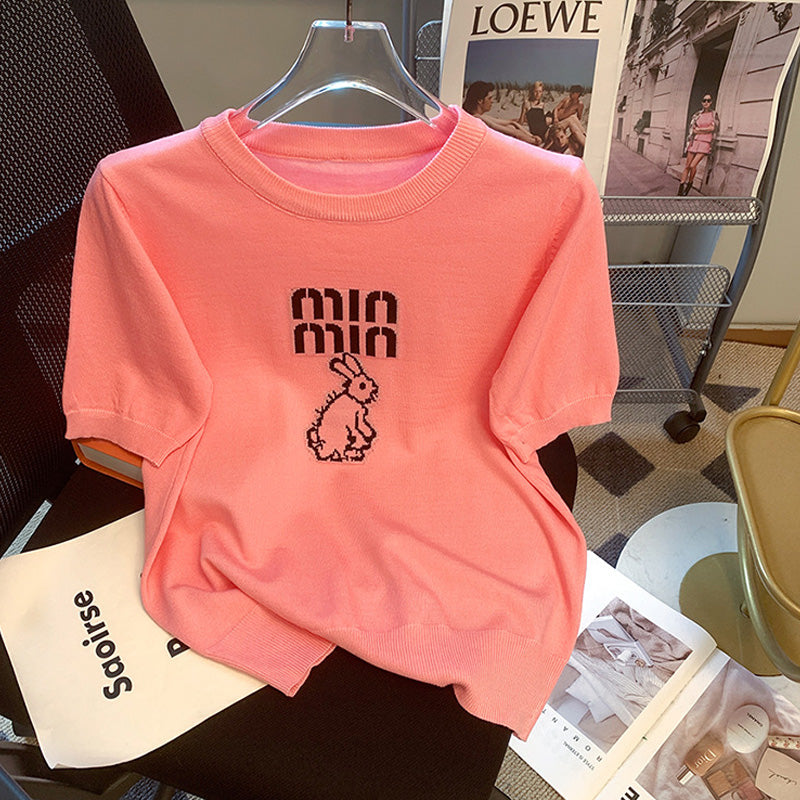 【tops】4色半袖ニットＴシャツF7788