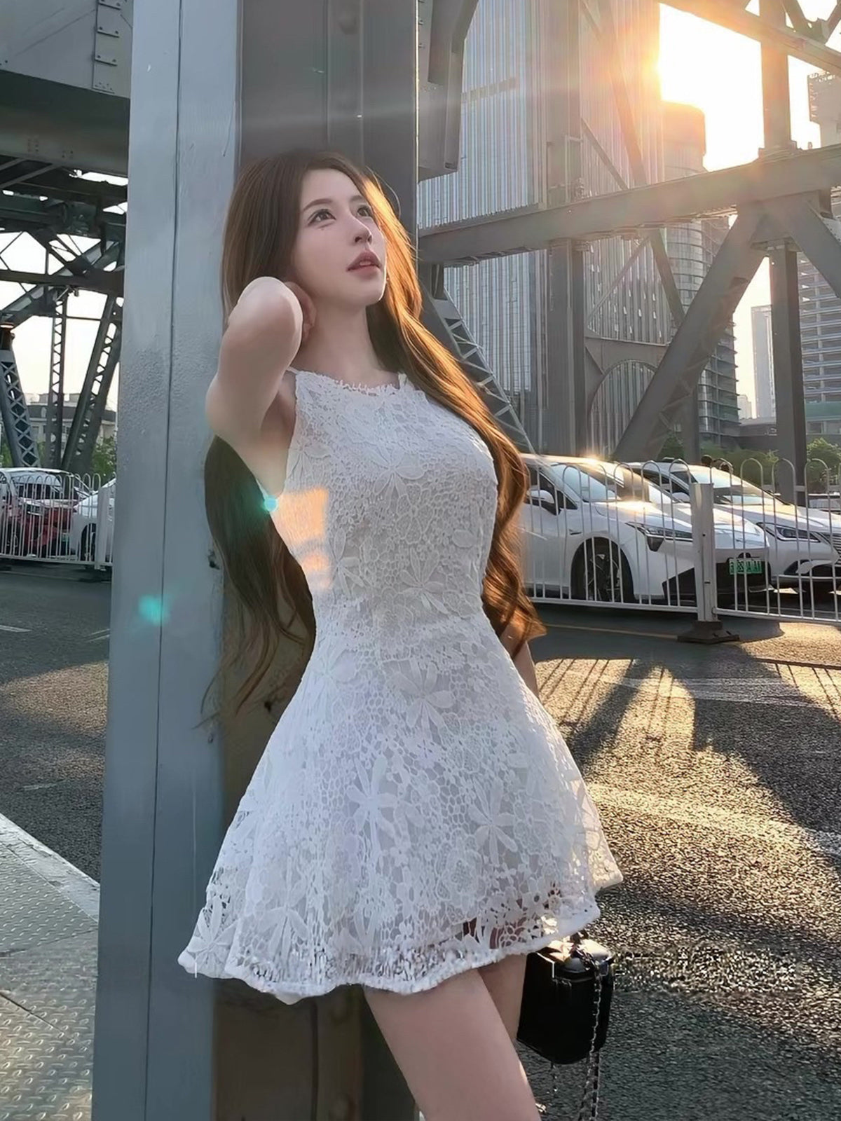 【dress】リボンベルトレースワンピース Q8755