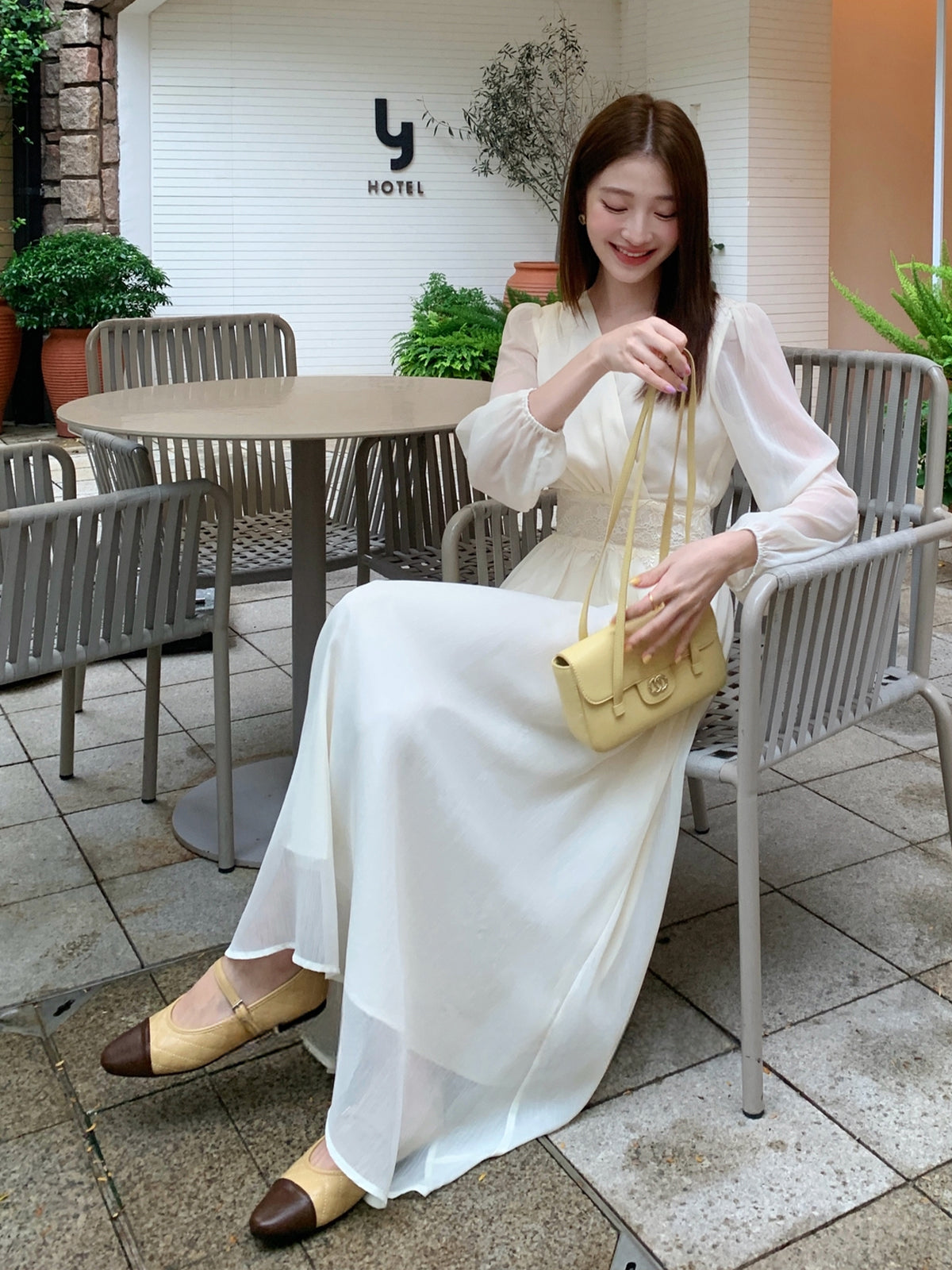 【dress】レースドッキングロングワンピース Q8932