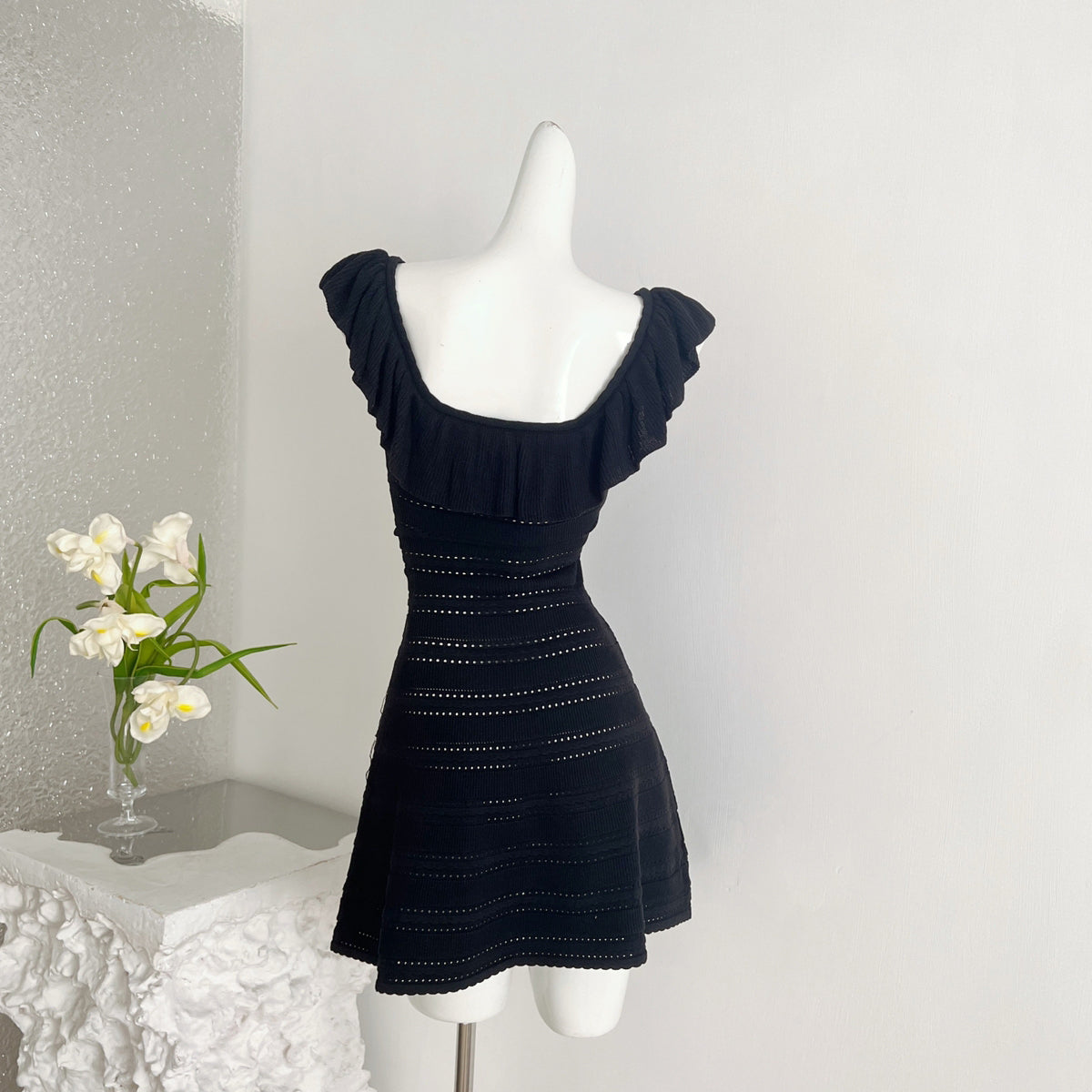 【dress】フリルネック透かしキャミワンピース Q8830