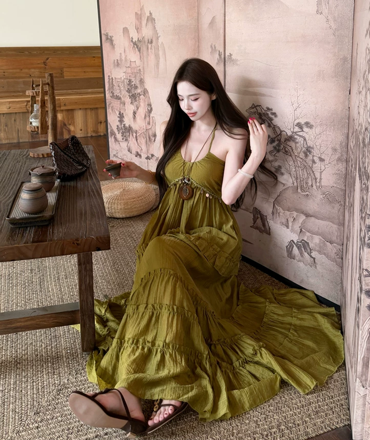 【dress】ホルターネックロングワンピース Q8534