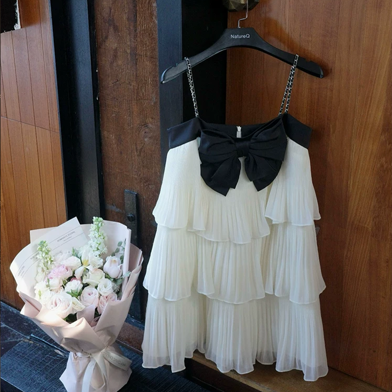 【dress】リボン付きティアードキャミワンピース Q8464