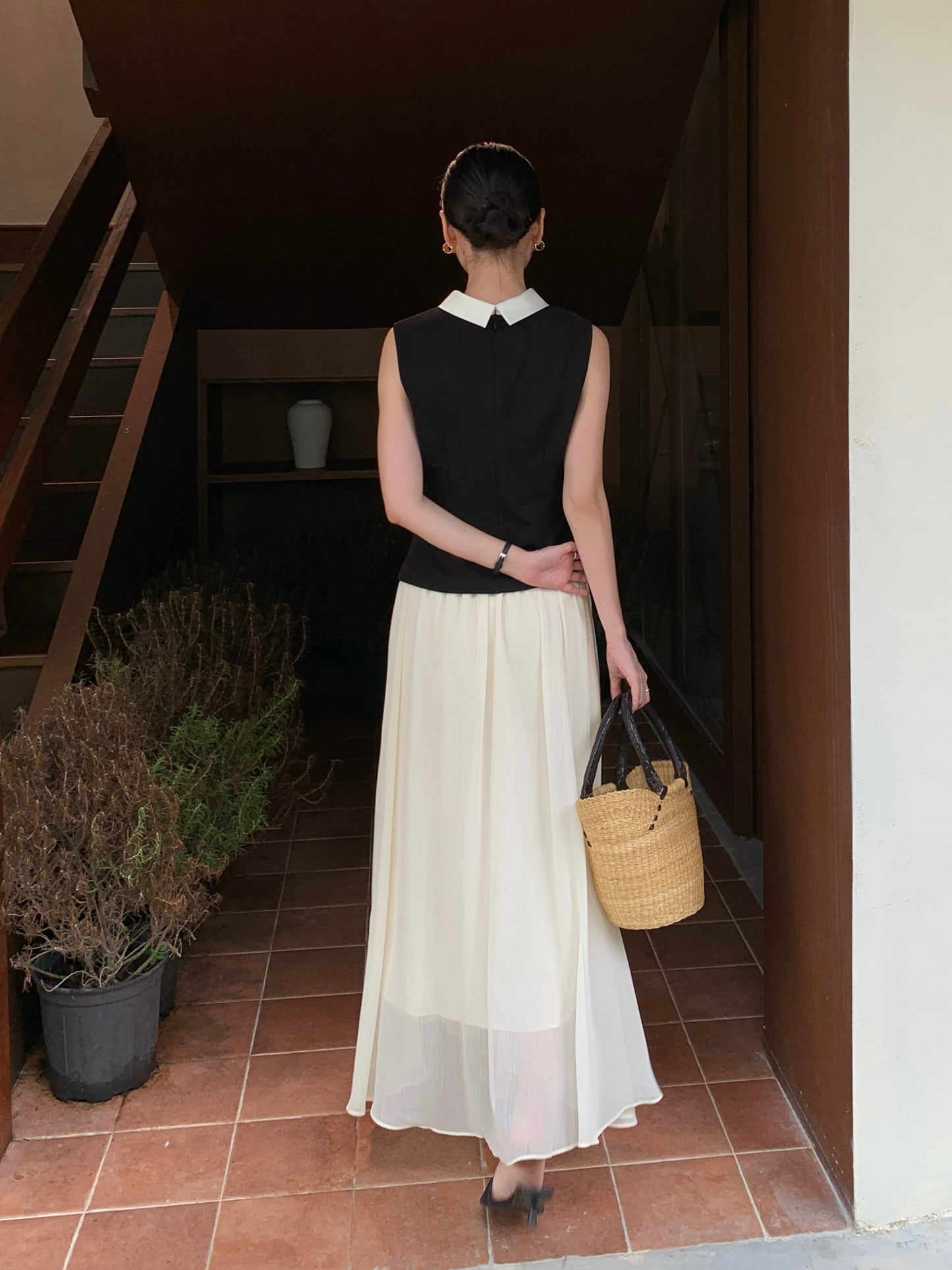 【tops】ノースリーブ配色トップス Q8748