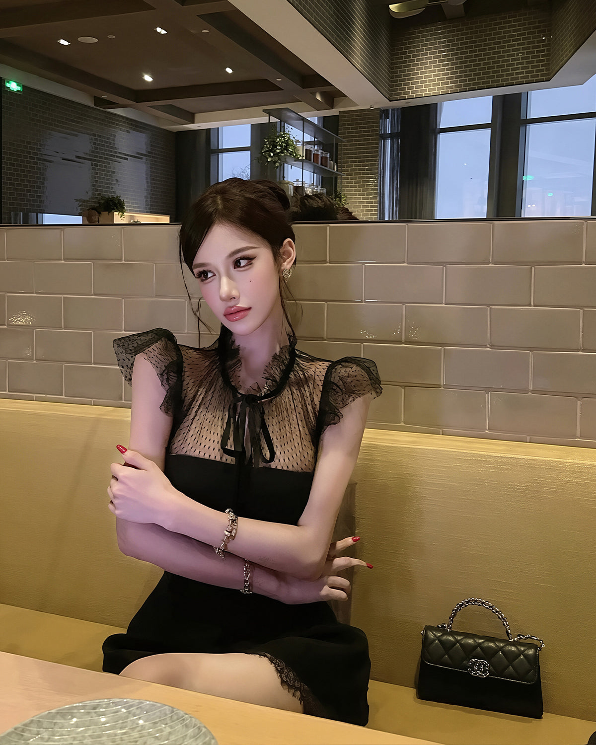 【dress】レースドッキングミニワンピース Q8709