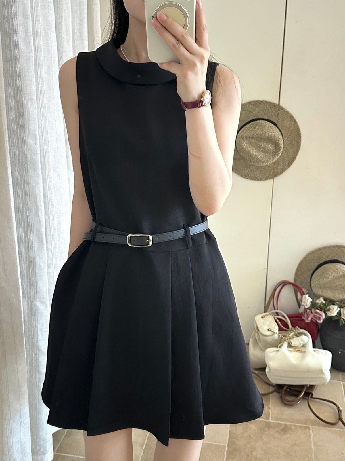 【dress】ベルト付きノースリーブワンピース Q8711