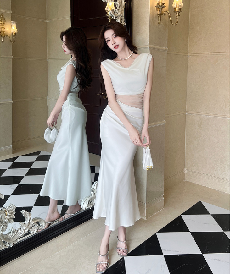 【dress】チュールコンビマーメイドワンピース　M30798