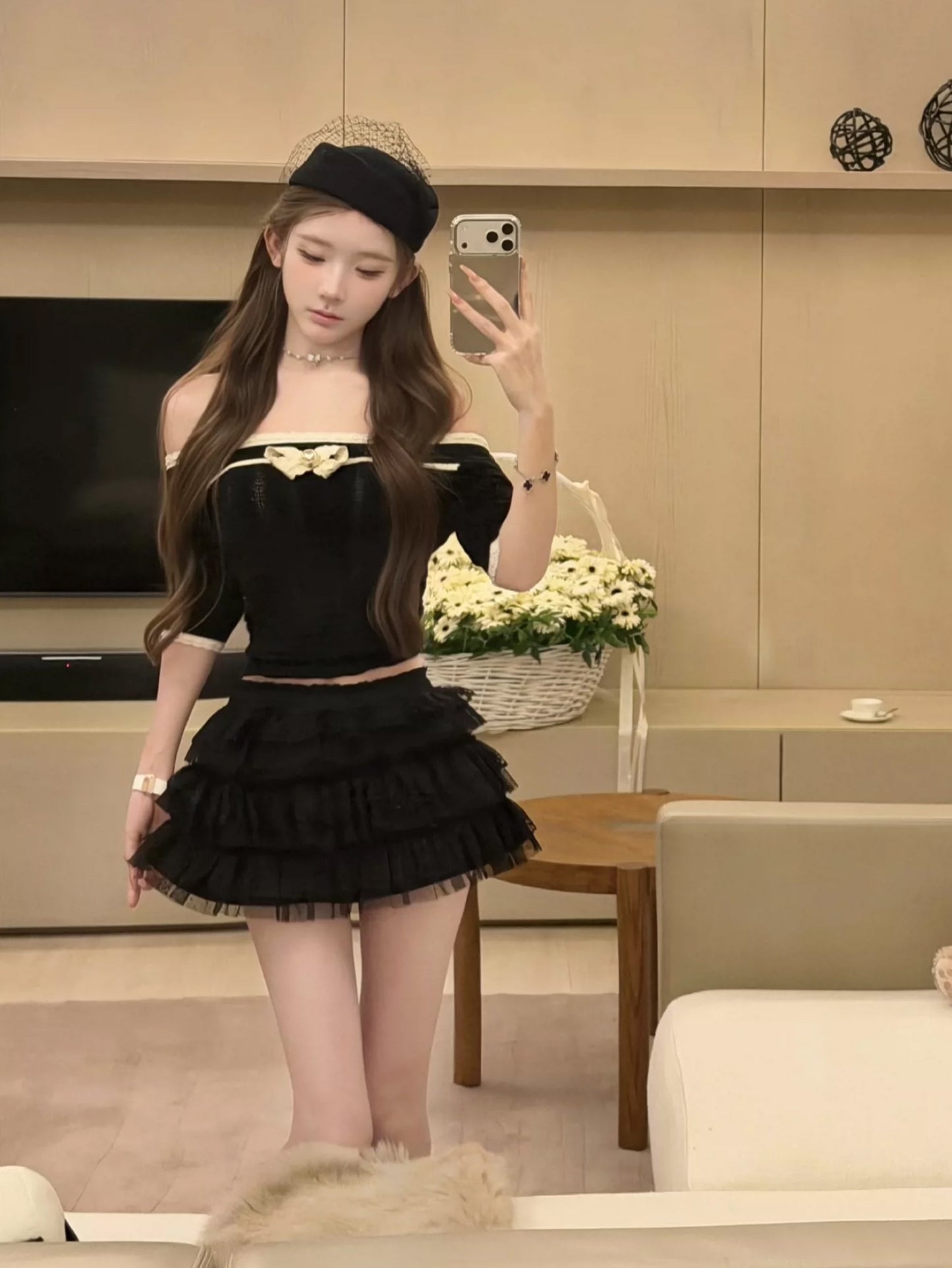 【tops】オフショルダーニットトップス Q9079