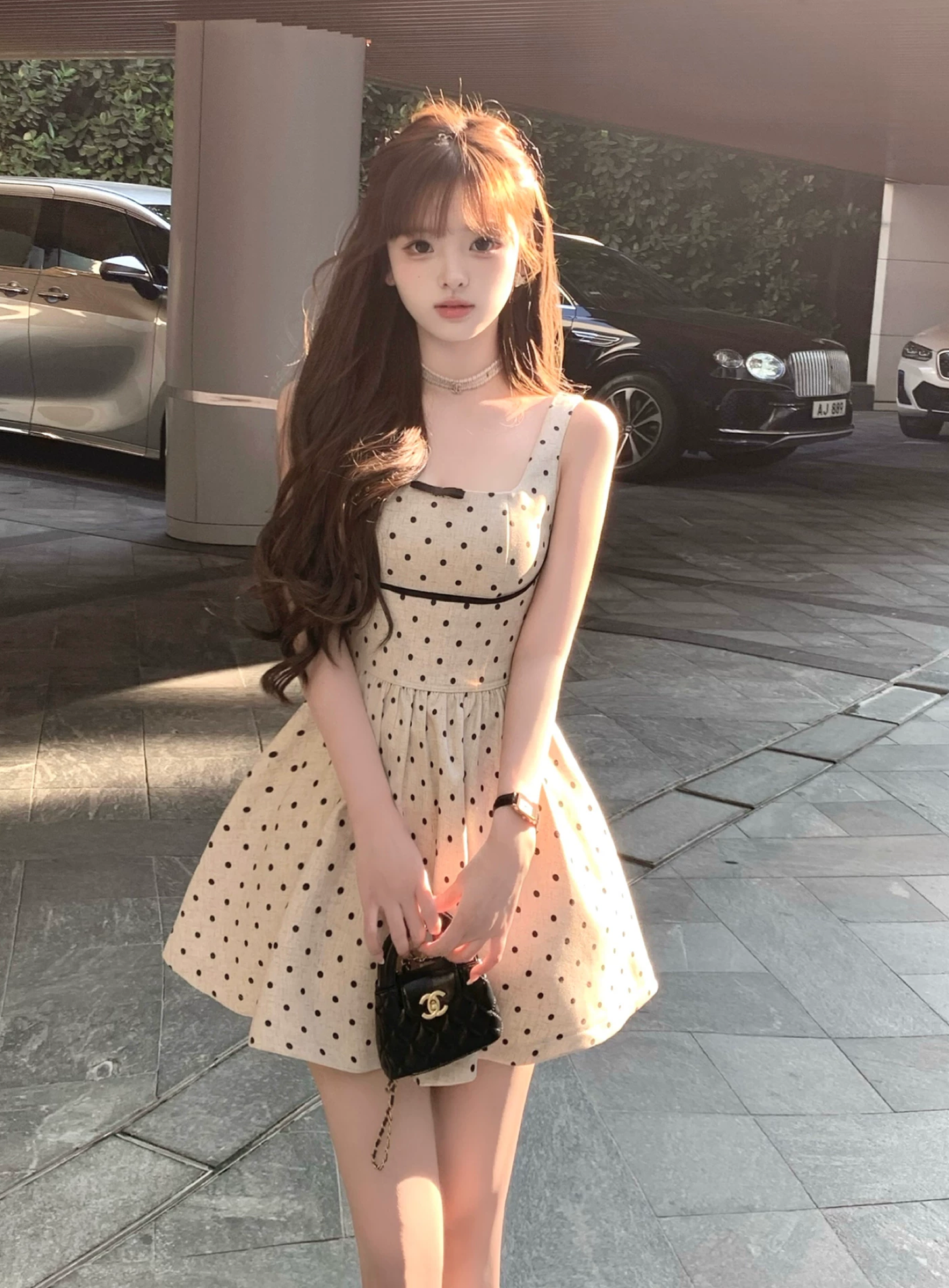 【dress】バックリボンドット柄ミニワンピース　M30198
