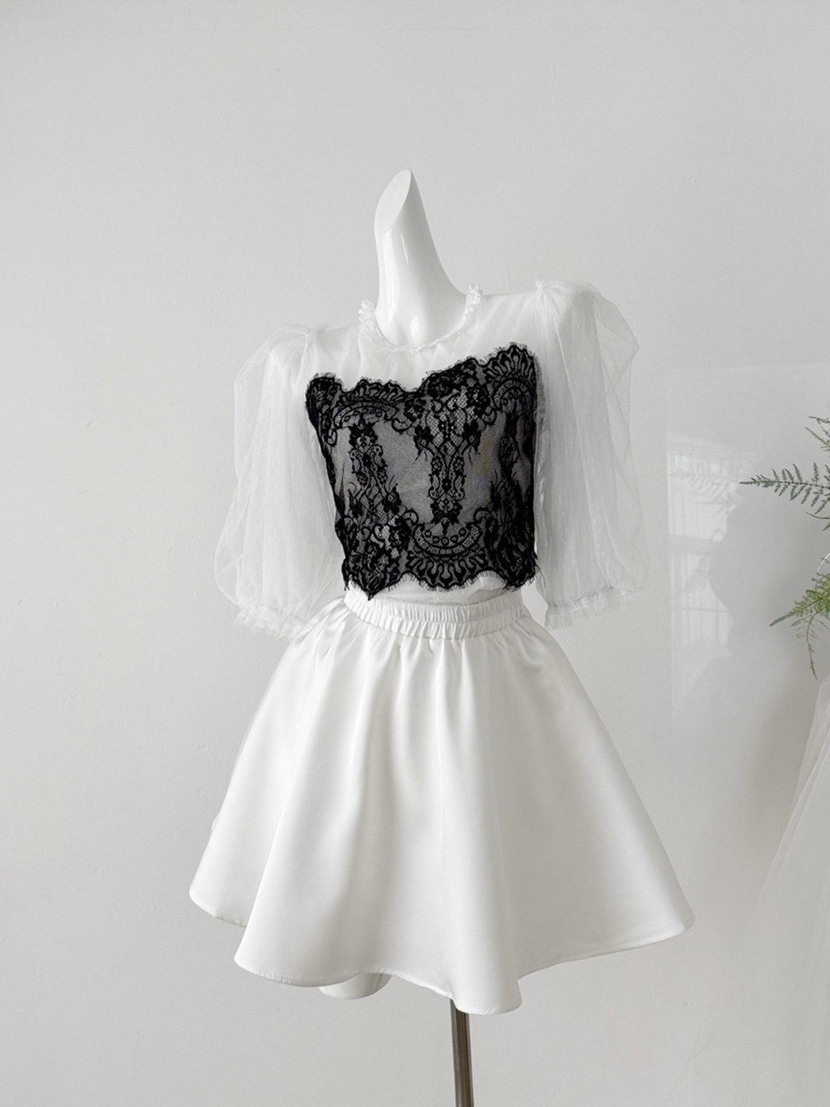 【set】レーストップス×ミニスカートセット Q8875