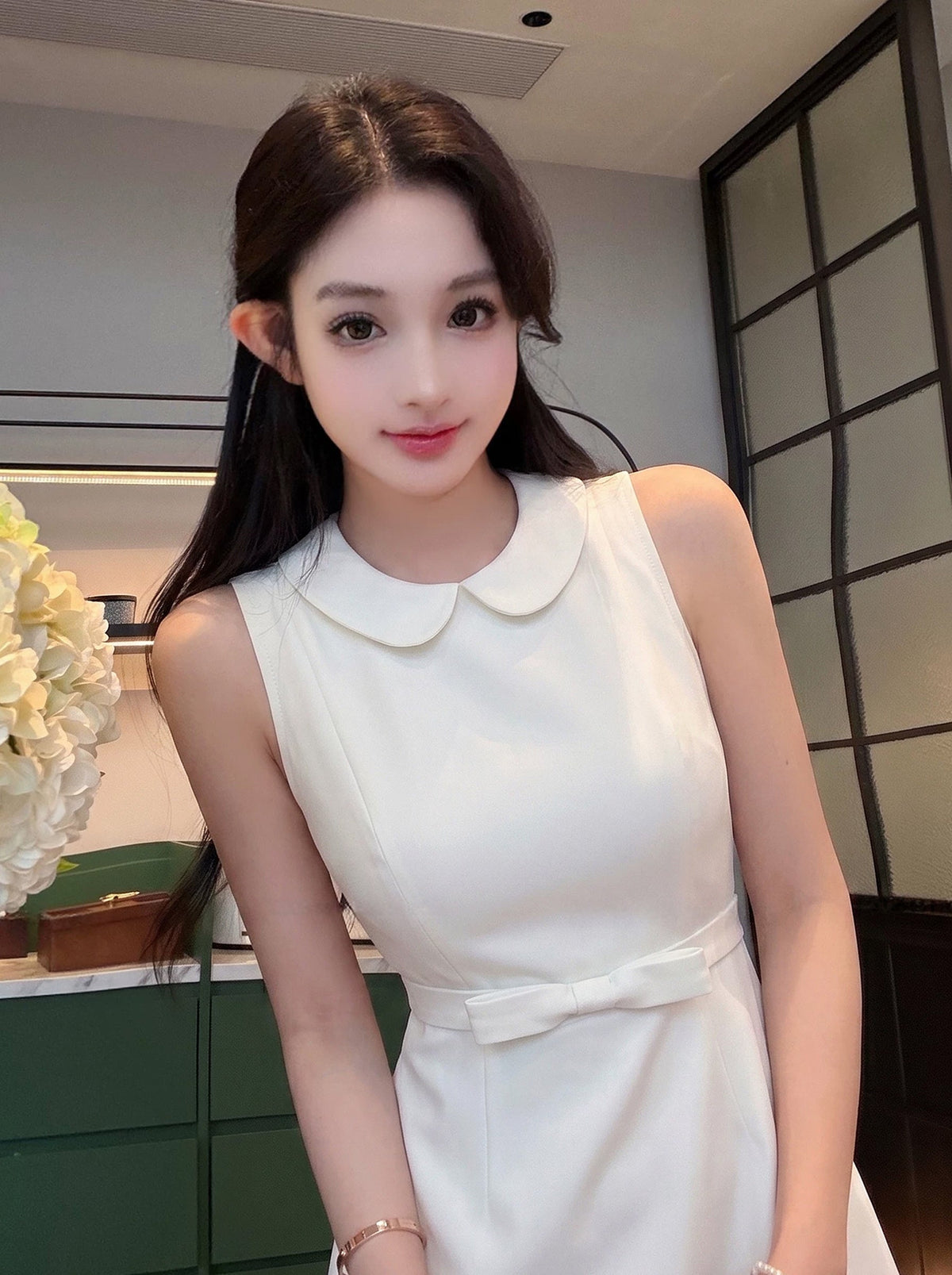 【dress】ノースリーブピーターパンカラーワンピース Q8742