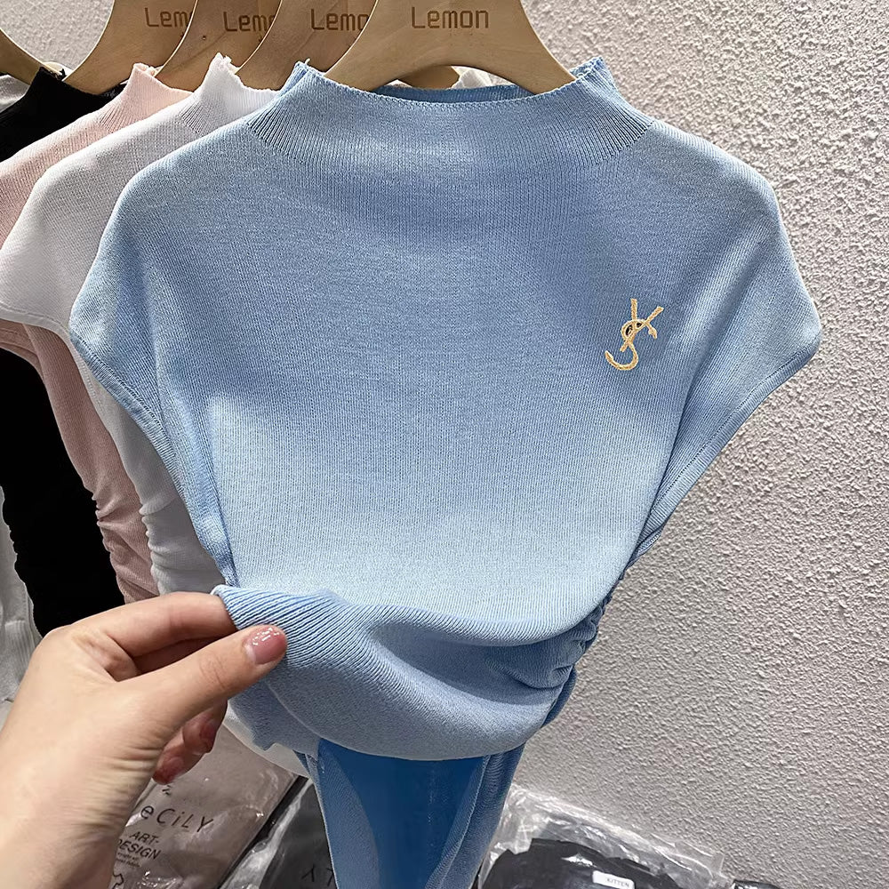 【tops】4色半袖ニットTシャツF7760