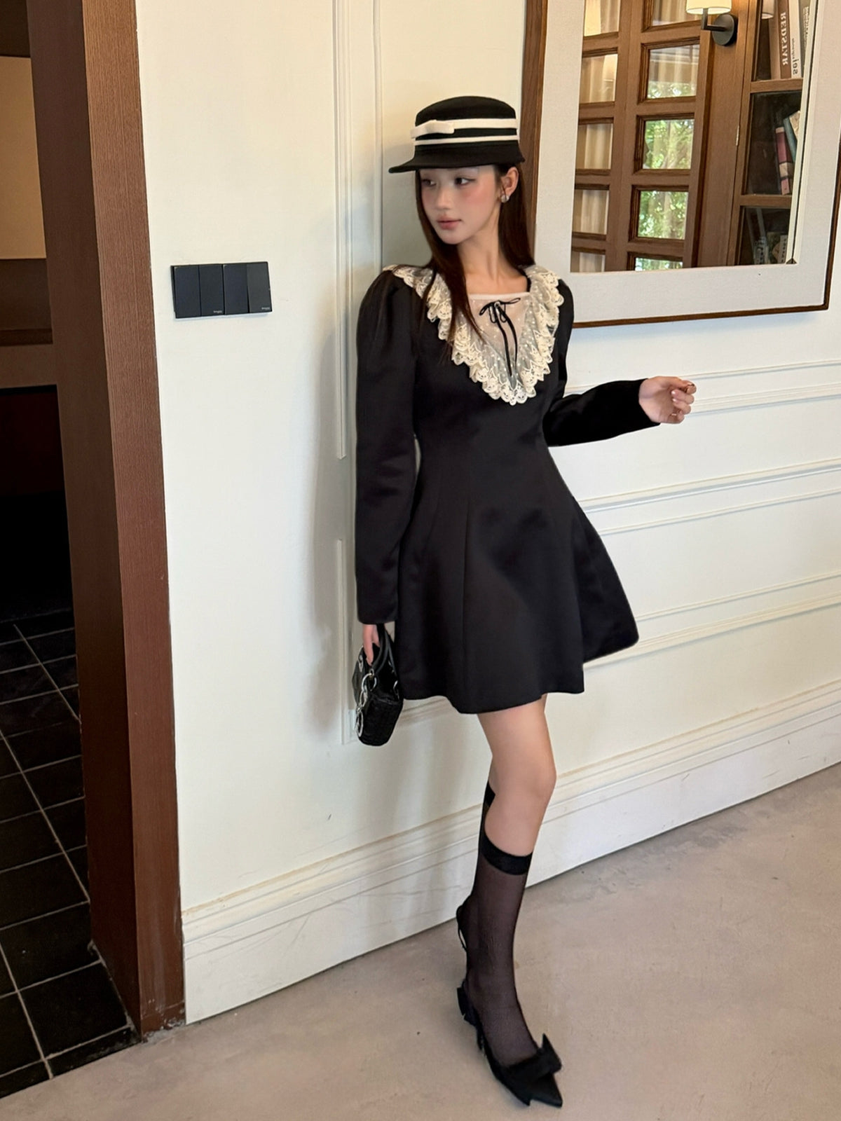【dress】レースドッキングミニワンピース Q9080