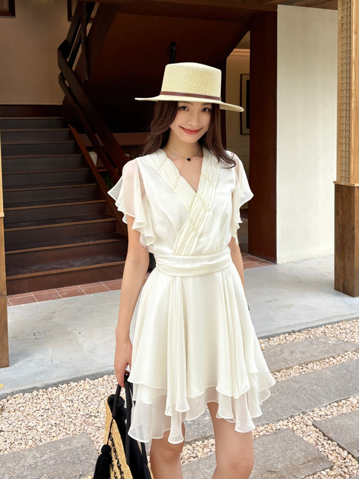 【dress】フラッタースリーブワンピース Q8705