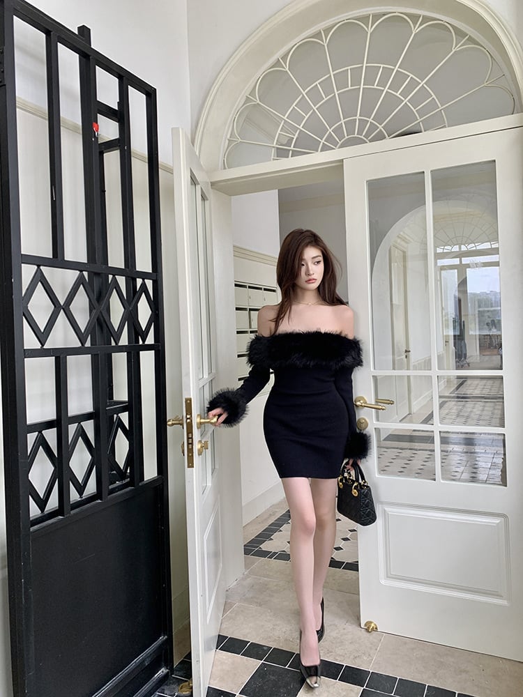 【dress】ファーボートネックワンピース　M27494