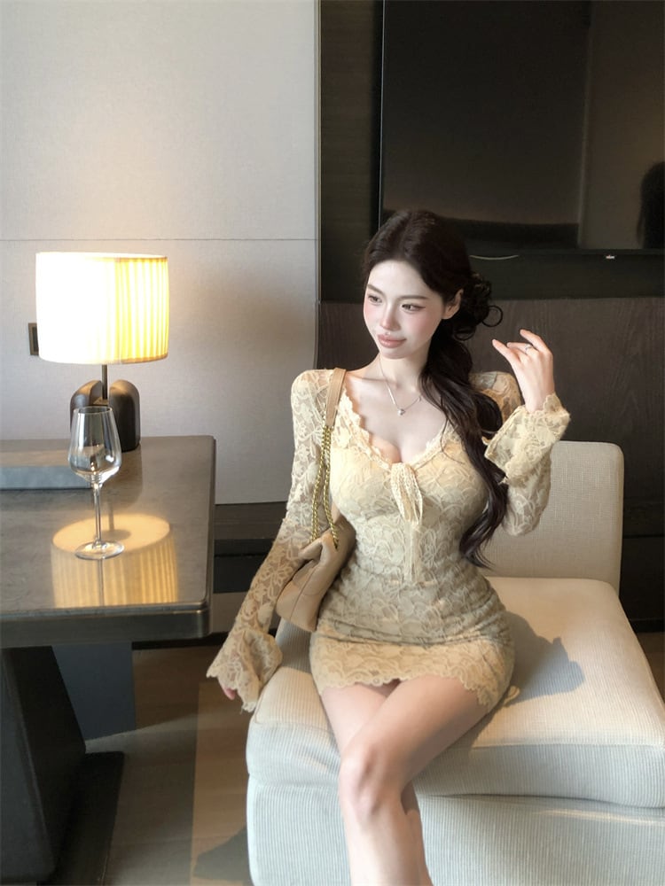 【dress】フレアスリーブレースワンピース　M29609