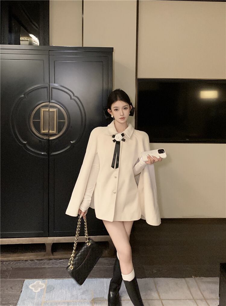 【outer】裹起毛ケープコート　M27955