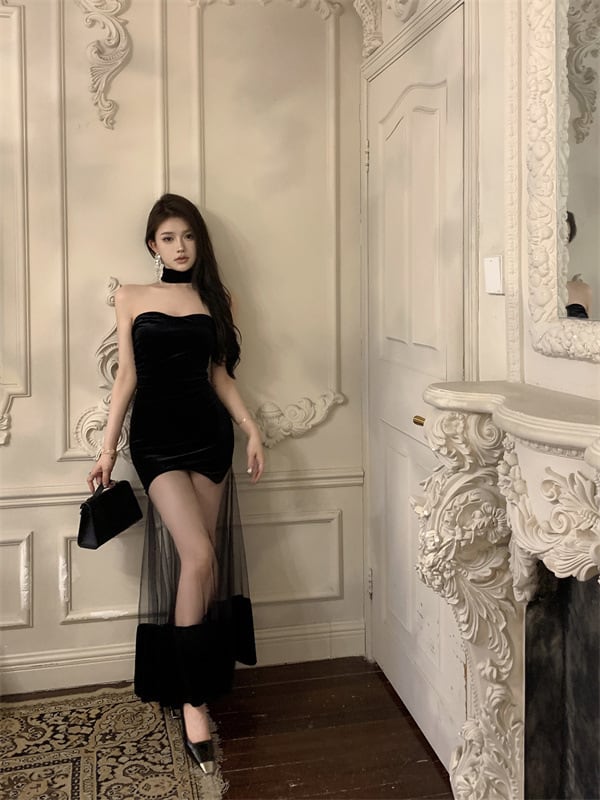 【dress】メッシュ切り替えワンピース G20334