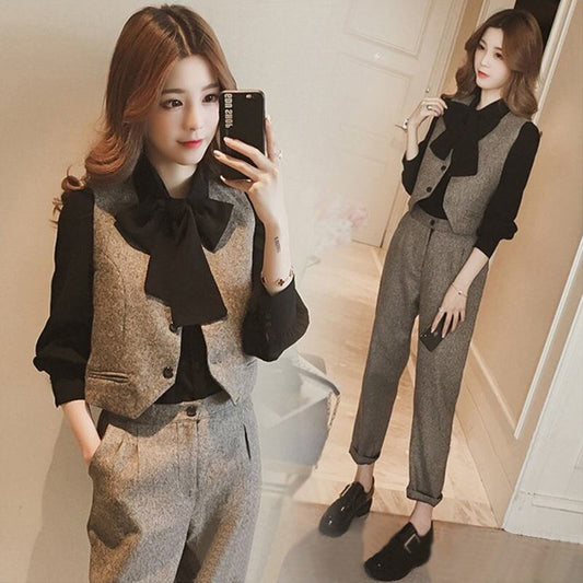 【set】ファッション!気質満点スーツベスト+シャツ+パンツオシャレ3点セット G2525