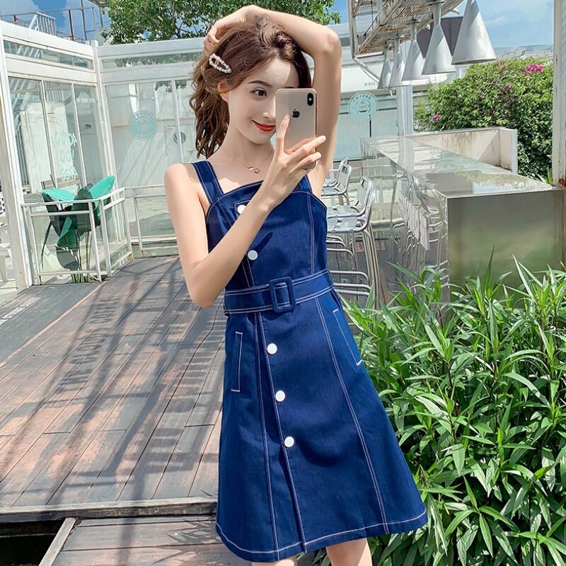 【dress】不規則好感度UP!気質満点レトロデニムサロペットワンピース