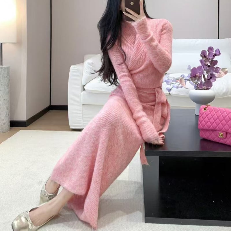 【set】カシュクールトップス×ロングスカートセット Q7043