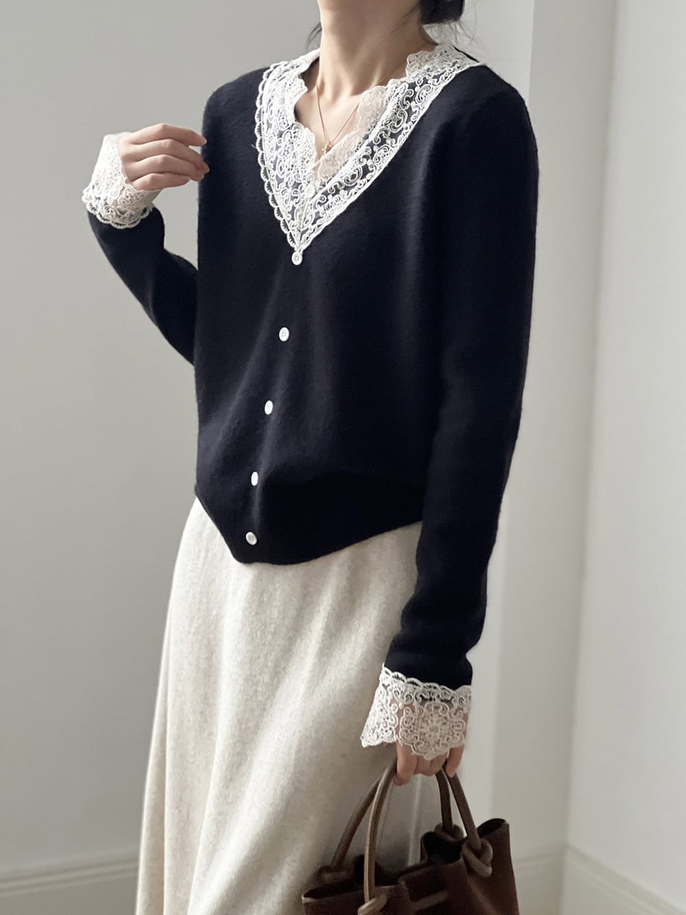 【tops】レースドッキングニットトップス　M28051