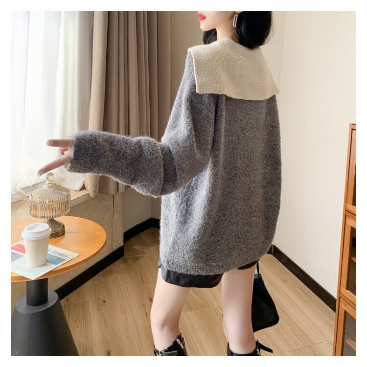【tops】配色ニットセーター　M18490