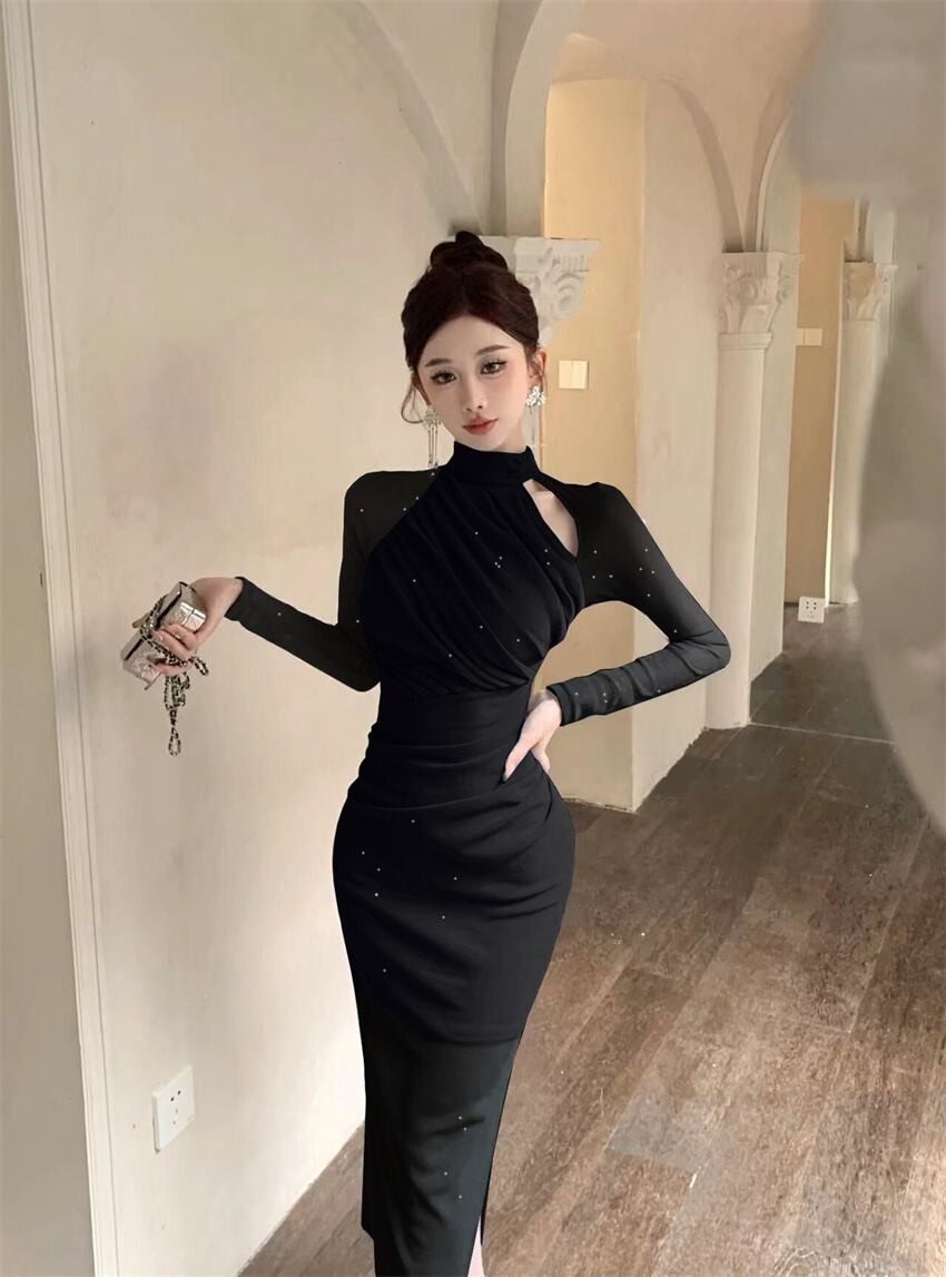 【dress】ギャザーメッシュタイトワンピース G20643