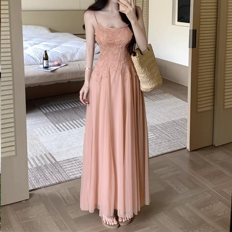 【dress】レースロングキャミワンピース Q8208