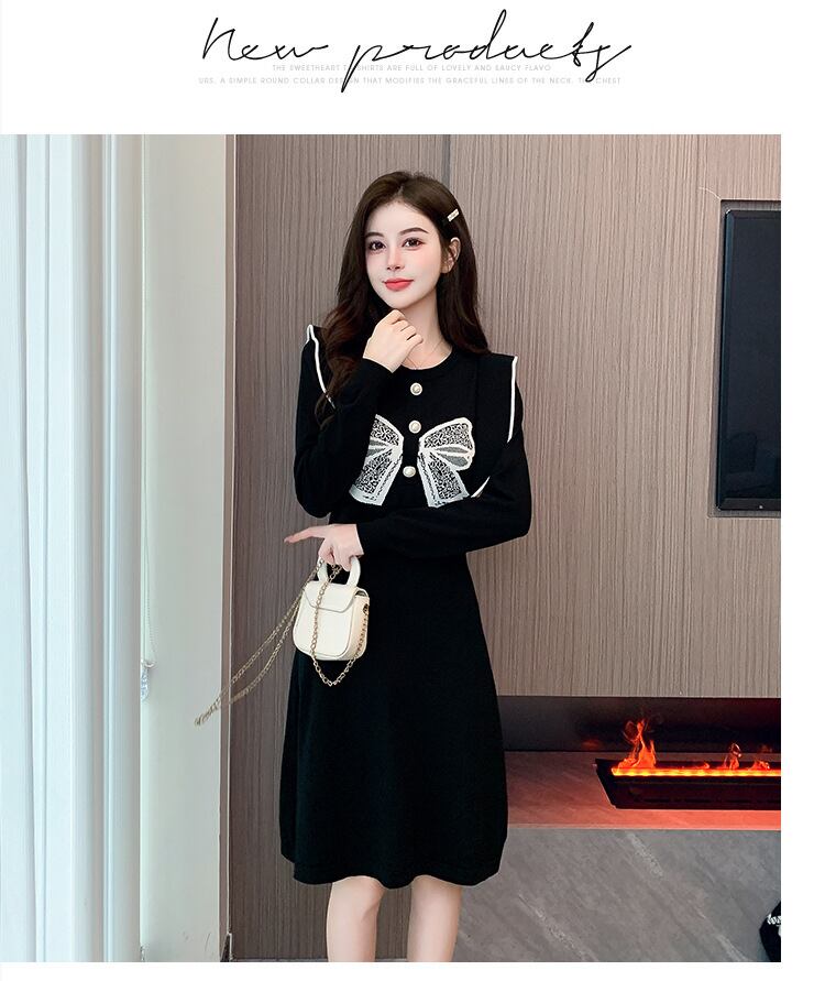 【dress】リボン付きニットワンピース　M18992