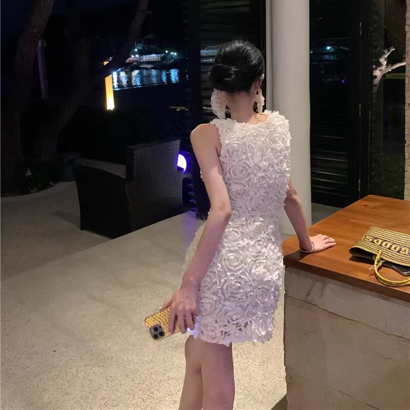 【dress】立体フラワーベストワンピース Q8109