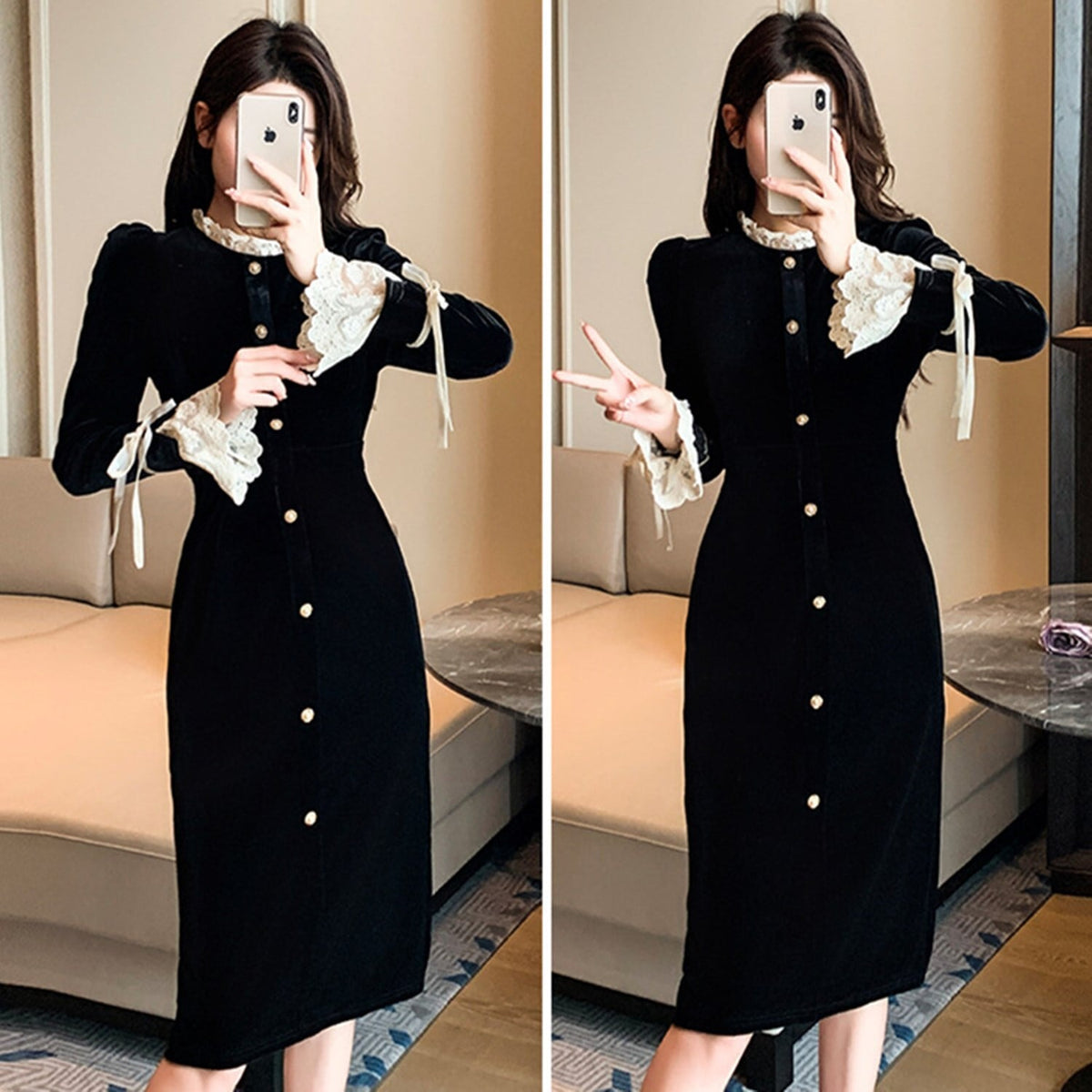 【dress】レース切り替えデートワンピース　N2394